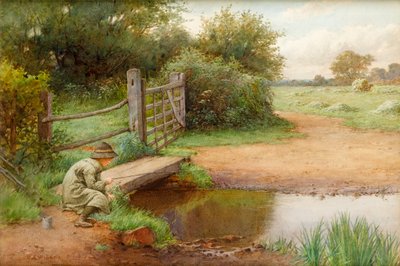 Trying his Luck, Fishing in the brook by Charles Edward Wilson